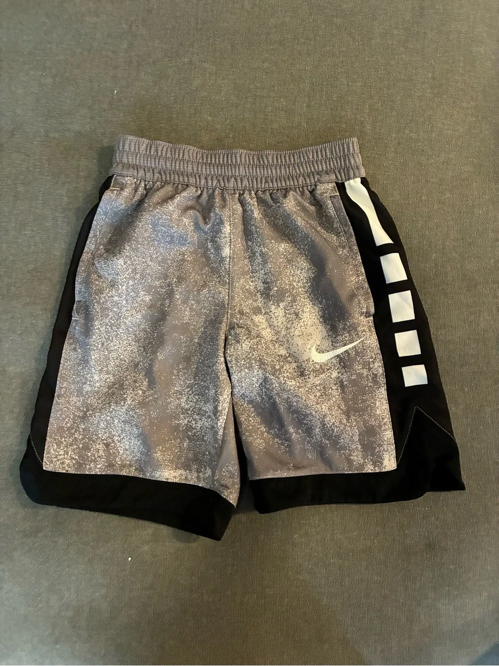 Nike Gray and Black Boys' Athletic Shorts with White Swoosh
